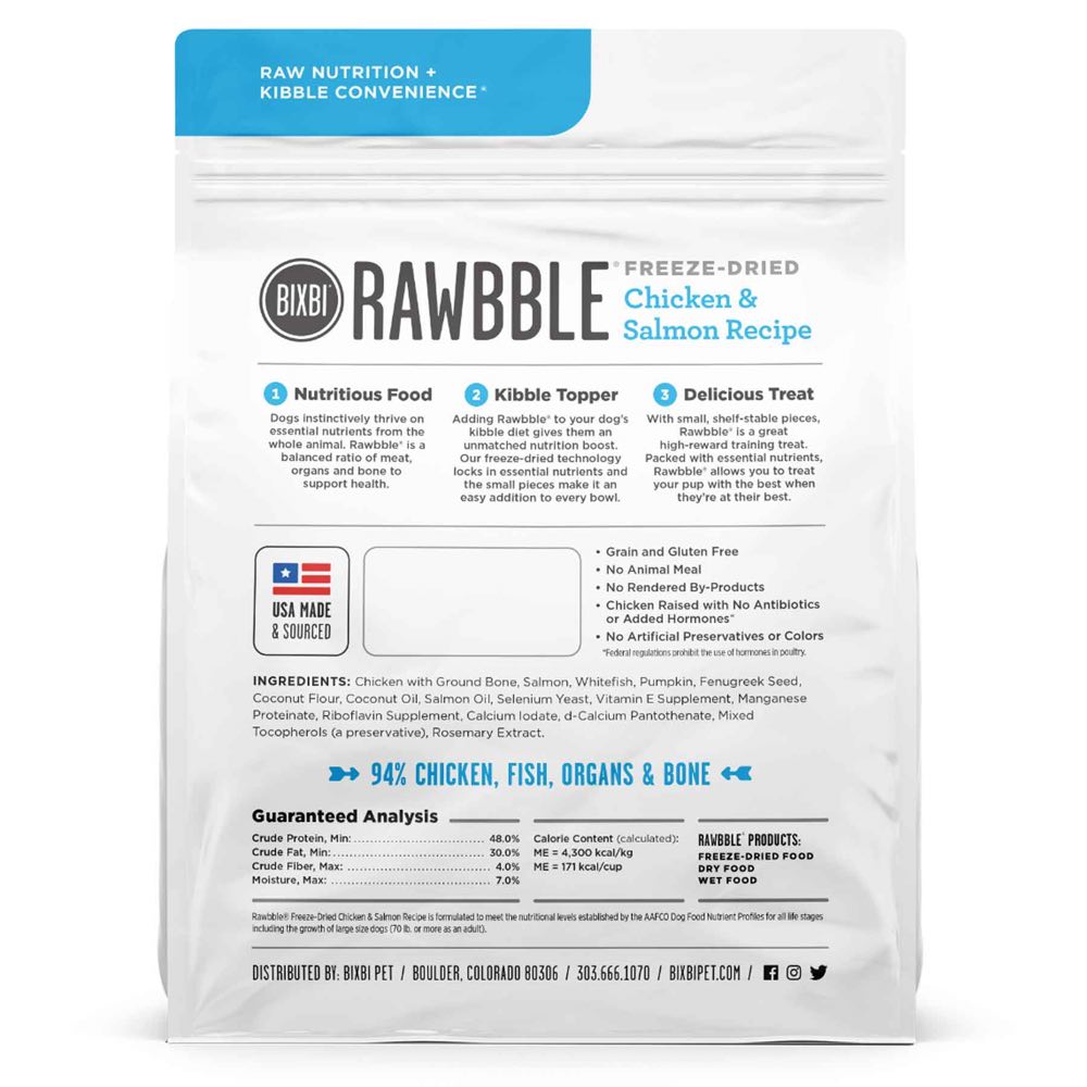 Bixbi Rawbble Salmon & Chicken Grain-Free Freeze-Dried Dog Food