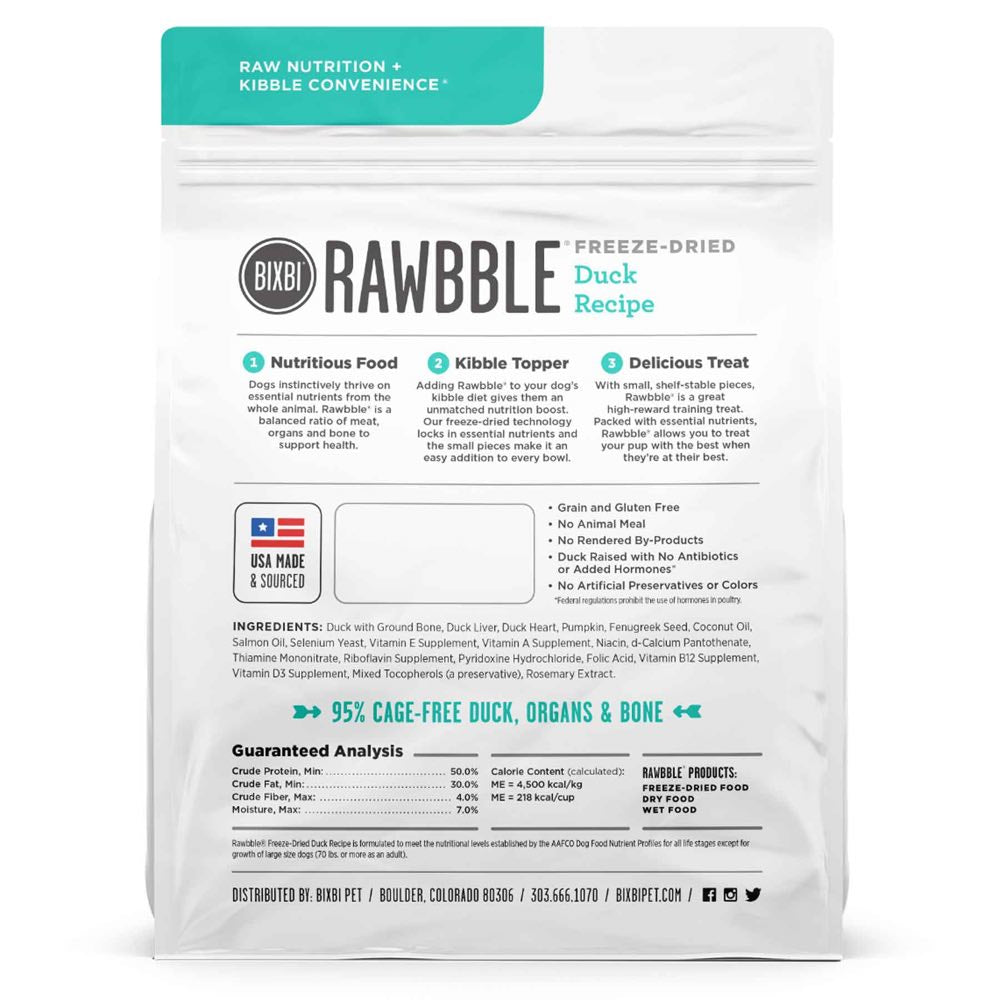 Bixbi Rawbble Duck Grain-Free Freeze-Dried Dog Food