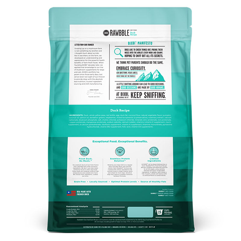 Bixbi Rawbble Duck Limited Ingredient Freeze-Dried Raw Coated Grain-Free Dry Dog Food
