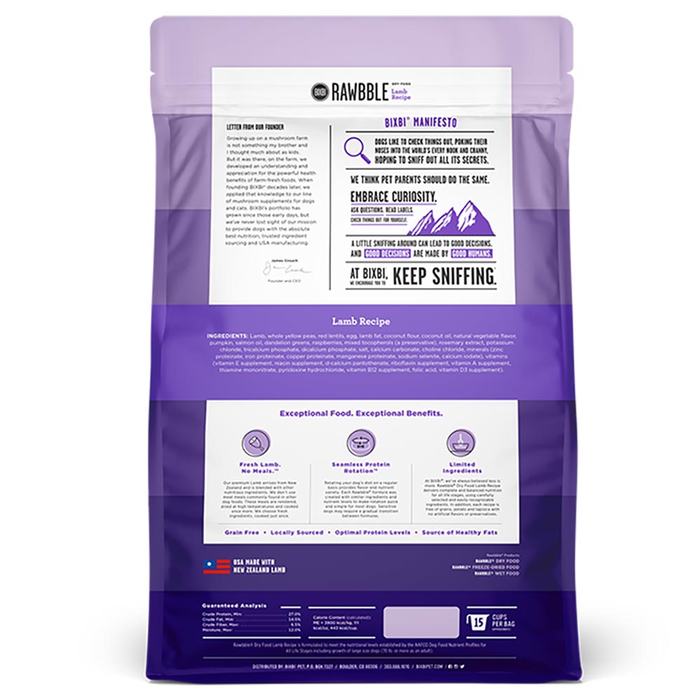 Bixbi Rawbble Lamb Limited Ingredient Freeze-Dried Raw Coated Grain-Free Dry Dog Food