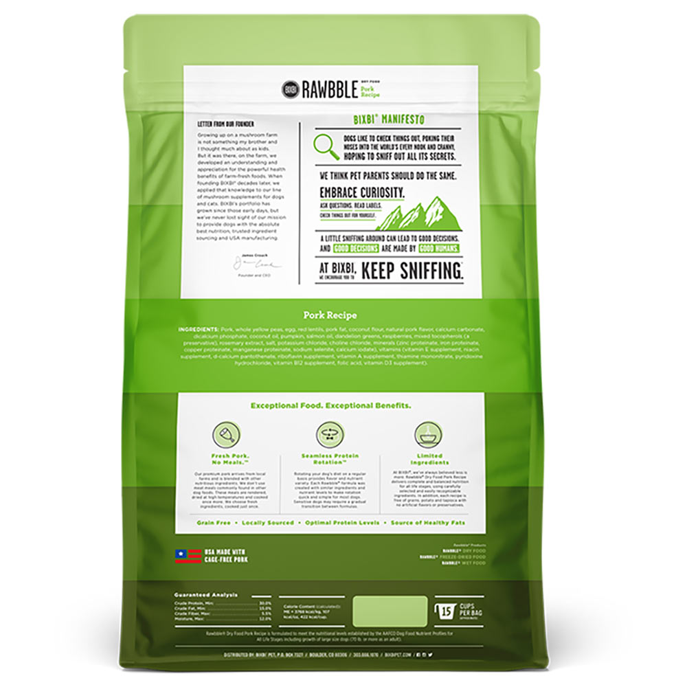Bixbi Rawbble Pork Limited Ingredient Freeze-Dried Raw Coated Grain-Free Dry Dog Food