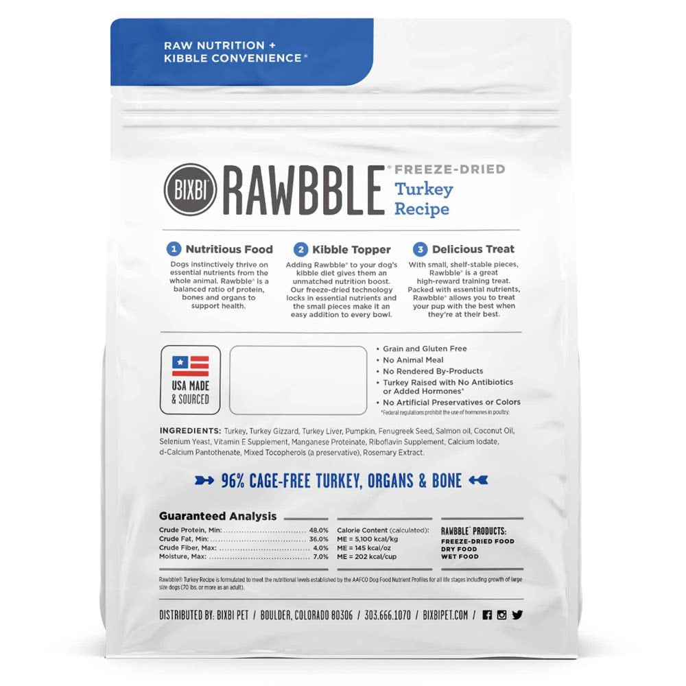Bixbi Rawbble Turkey Grain-Free Freeze-Dried Dog Food