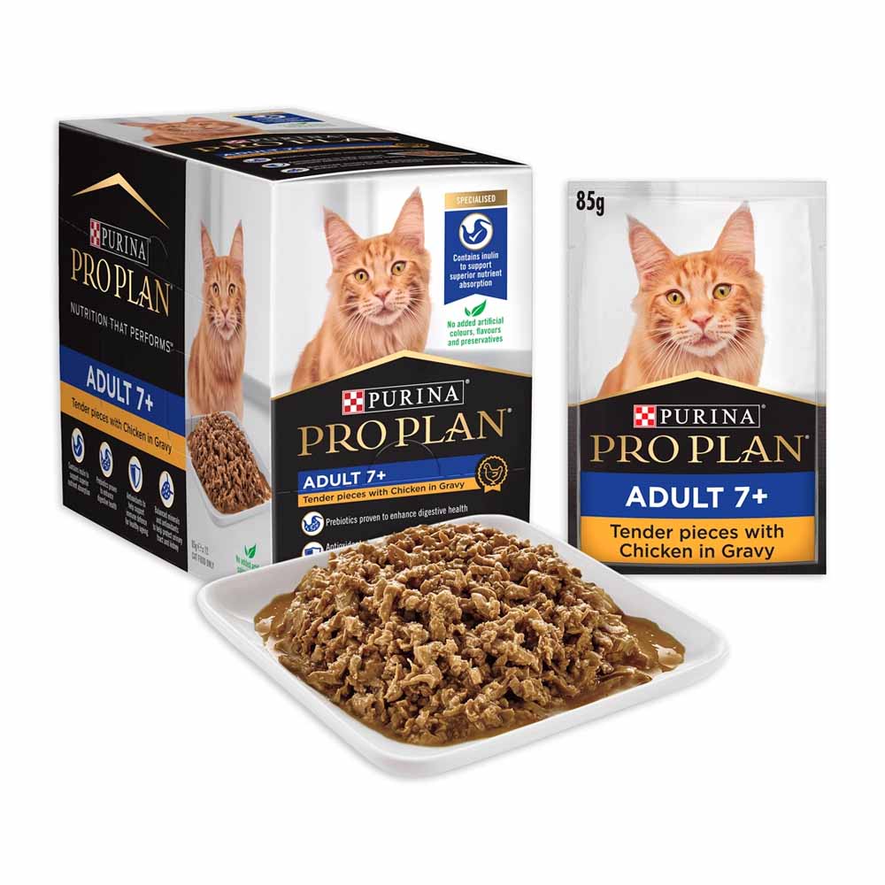 Pro Plan Chicken In Gravy Adult 7+ Pouch Cat Food 85g x 12