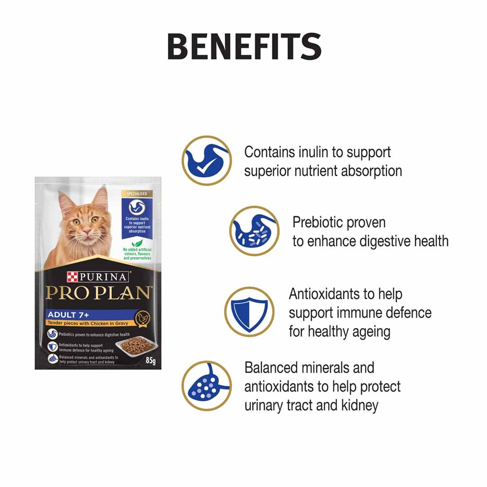Pro Plan Chicken In Gravy Adult 7+ Pouch Cat Food 85g x 12