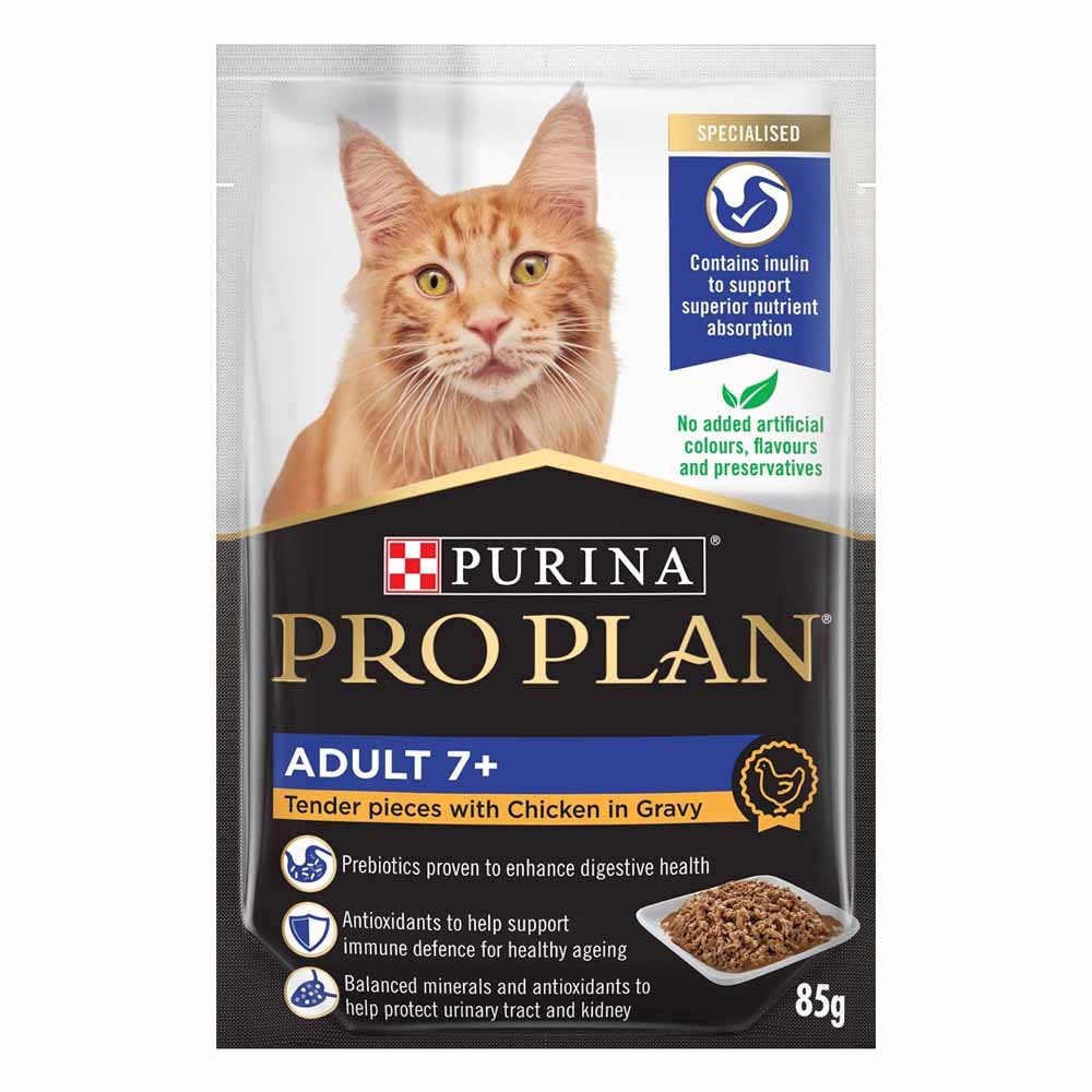 Pro Plan Chicken In Gravy Adult 7+ Pouch Cat Food 85g x 12