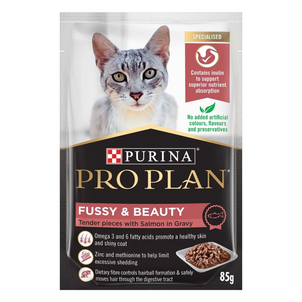 Pro Plan Fussy & Beauty Salmon In Gravy Adult Pouch Cat Food 85g x 12