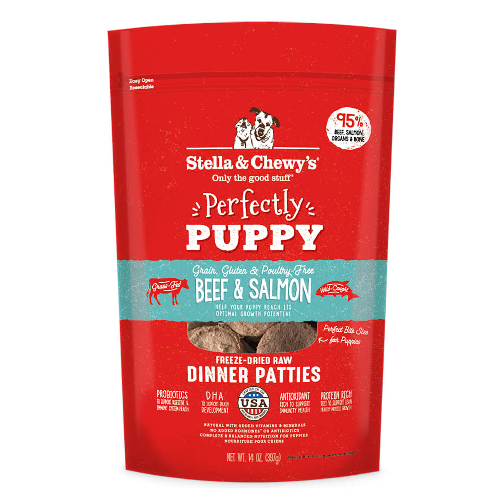 Stella & Chewy??s Perfectly Puppy Beef & Salmon Dinner Patties Grain-Free Freeze-Dried Raw Dog Food 14oz
