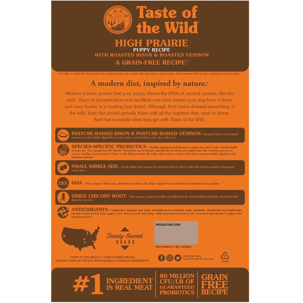 'BUNDLE DEAL/FREE TREAT': Taste Of The Wild High Prairie Puppy Bison & Venison Grain-Free Dry Dog Food